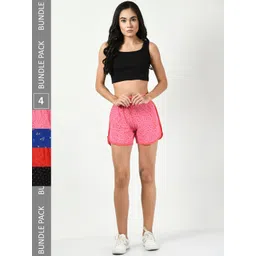 BAESD Women Pack of 4 Conversational Printed High-Rise Pure Cotton Regular Shorts-image-19