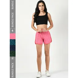 BAESD Women Pack of 4 Conversational Printed High-Rise Pure Cotton Regular Shorts-image-20