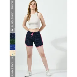BAESD Women Pack of 4 Conversational Printed High-Rise Pure Cotton Regular Shorts-image-21