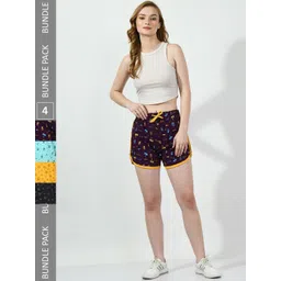 BAESD Women Pack of 4 Conversational Printed High-Rise Pure Cotton Regular Shorts-image-22