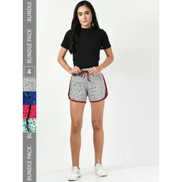 BAESD Women Pack of 4 Conversational Printed High-Rise Pure Cotton Regular Shorts-image-24