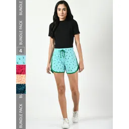 BAESD Women Pack of 4 Conversational Printed High-Rise Pure Cotton Regular Shorts-image-25