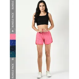 BAESD Women Pack of 4 Conversational Printed High-Rise Pure Cotton Regular Shorts-image-13