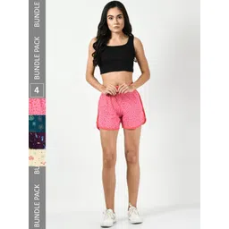 BAESD Women Pack of 4 Conversational Printed High-Rise Pure Cotton Regular Shorts-image-28