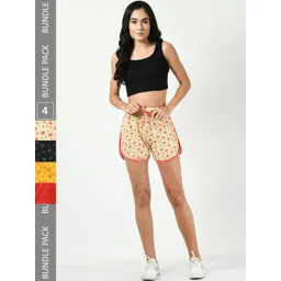 BAESD Women Pack of 4 Conversational Printed High-Rise Pure Cotton Regular Shorts-image-30