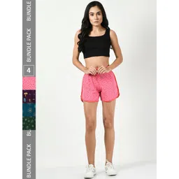 BAESD Women Pack of 4 Conversational Printed High-Rise Pure Cotton Regular Shorts-image-31
