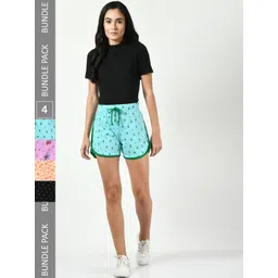BAESD Women Pack of 4 Conversational Printed High-Rise Pure Cotton Regular Shorts-image-33