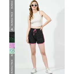 BAESD Women Pack of 4 Conversational Printed High-Rise Pure Cotton Regular Shorts-image-34