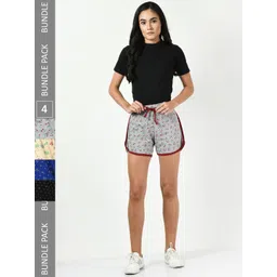 BAESD Women Pack of 4 Conversational Printed High-Rise Pure Cotton Regular Shorts-image-35