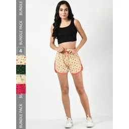 BAESD Women Pack of 4 Conversational Printed High-Rise Pure Cotton Regular Shorts-image-36