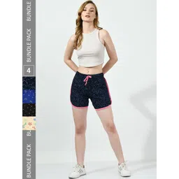 BAESD Women Pack of 4 Conversational Printed High-Rise Pure Cotton Regular Shorts-image-37