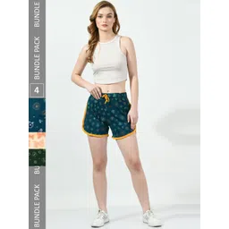 BAESD Women Pack of 4 Conversational Printed High-Rise Pure Cotton Regular Shorts-image-40