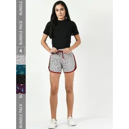 BAESD Women Pack of 4 Conversational Printed High-Rise Pure Cotton Regular Shorts-image-42