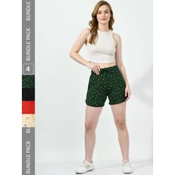 BAESD Women Pack of 4 Conversational Printed High-Rise Pure Cotton Regular Shorts-image-43