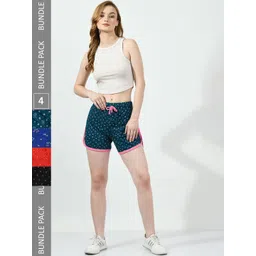 BAESD Women Pack of 4 Conversational Printed High-Rise Pure Cotton Regular Shorts-image-44