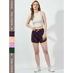 BAESD Women Pack of 4 Conversational Printed High-Rise Regular Fit Regular Cotton Shorts-image-2