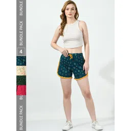 BAESD Women Pack Of 4 Printed Pure Cotton High-Rise Shorts-picture-37