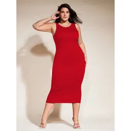 BAESD Women Plus Size Solid Round Neck Sleeveless Bodycon Midi Dress-picture-24