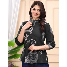 BAESD Women Printed Mandarin Collar Cotton Shirt Style Top-picture-38