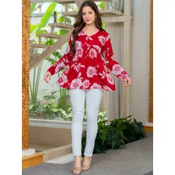 BAESD Women Red Viscose Rayon Printed Tops-picture-13