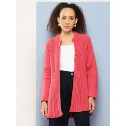 BAESD Women Ribbed Mock Collar Woollen Longline Cardigan-picture-37