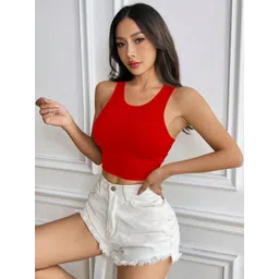 BAESD Women Ribbed Round neck Fitted Crop Top-picture-19