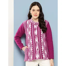 BAESD Women Self Design Woollen Cardigan Sweater-picture-15