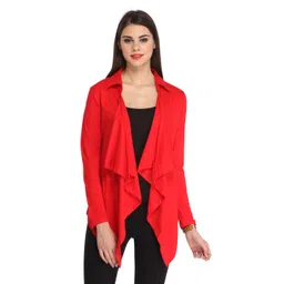 BAESD Women Solid Cotton Asymmetric Hem Shirt Collar Regular Shrug-picture-16