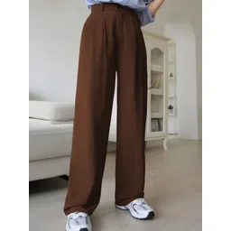 BAESD Women Solid Relaxed Straight Leg High-Rise Comfortable Trousers-picture-32