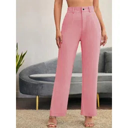 BAESD Women Solid Relaxed Straight Leg High-Rise Trousers-picture-27