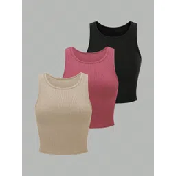 BAESD Women Solid Ribbed Pack of 3 Sleeveless Round NeckTank Crop Top-picture-28
