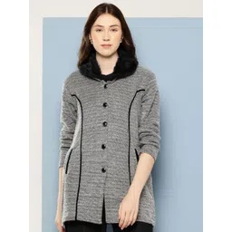 BAESD Women Solid Self Design Woollen Regular Cardigan-picture-12