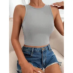 BAESD Women Solid Sleeveless Round Neck Lycra Crop Top-picture-10