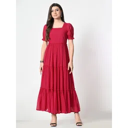 BAESD Women Square Neck Puff Sleeve Georgette Tiered Maxi Dress-picture-38