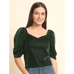 BAESD Women Sweetheart Neck Puff Sleeve Velvet Top-picture-32