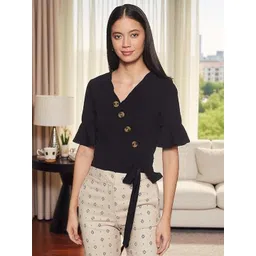 BAESD Women V-Neck Bell Sleeve Wrap Crop Top-picture-14