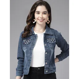 BAESD Women Washed Windcheater Crop Denim Jacket with Embroidered-picture-42