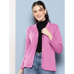 BAESD Women Woollen Self Design Cardigan Sweater-picture-23