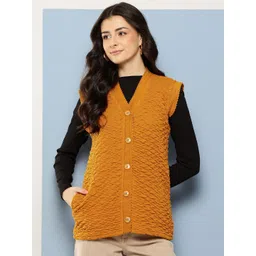 BAESD Women Woollen Solid V neck Sleeveless Cardigan Sweaters-picture-21
