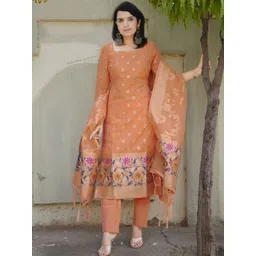 BAESD Women Woven Design Kurta with Trousers & Dupatta image 1