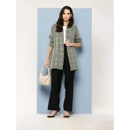 BAESD Womens Casual Wear Green Colour Abstract Woolen Cardigan-picture-39