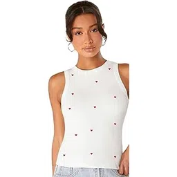 baeship studio Women's Heart Print Sleeveless Tank Top – Stylish Cotton Blend Fitted Summer Vest (White/Black/Pink)-picture-43