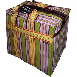Bag2Basic (#B2B25NYXLZip) Reusable EXTRA LARGE Nylon Multicolour Tote Cum Handbag Jhola Under bed storage bag 20 x 14 x 12 inch with Zip closure-picture-26