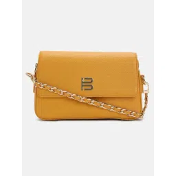 BAGATT Yellow Leather Solid Sling Handbag-picture-45