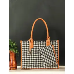 Bagsy Malone Black & Tan Textured Medium Tote Handbag with Pouch-picture-34