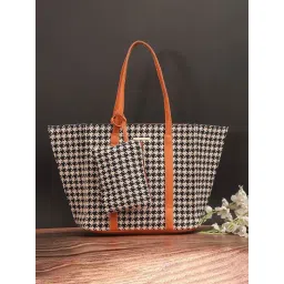 Bagsy Malone Black & Tan Textured Medium Tote Handbag with Pouch-picture-24