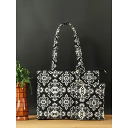 Bagsy Malone Black & White Textured Medium Tote Handbag with Pouch-picture-27