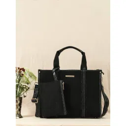 Bagsy Malone Black Solid Medium Tote Handbag with Pouch-picture-31
