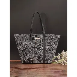 Bagsy Malone Black Textured Medium Tote Handbag with Pouch-picture-29