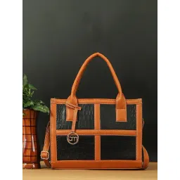 Bagsy Malone Croco Black & Tan Textured Medium Tote Handbag-picture-30